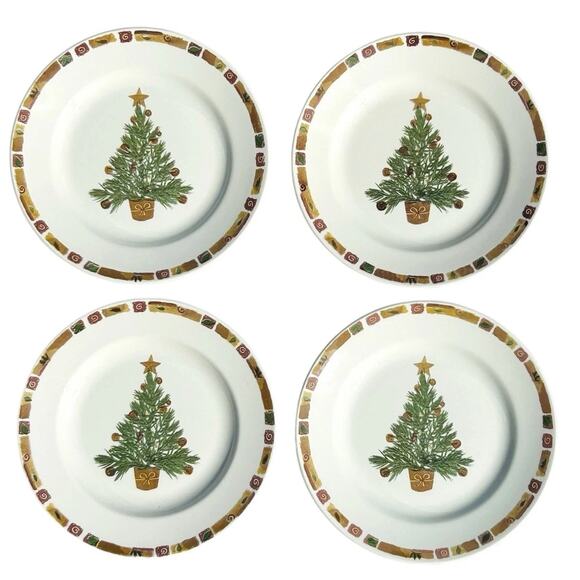 4 Vintage Pier 1 Salad Dessert Plates Natural Christmas England Retired Rustic - Picture 3 of 6